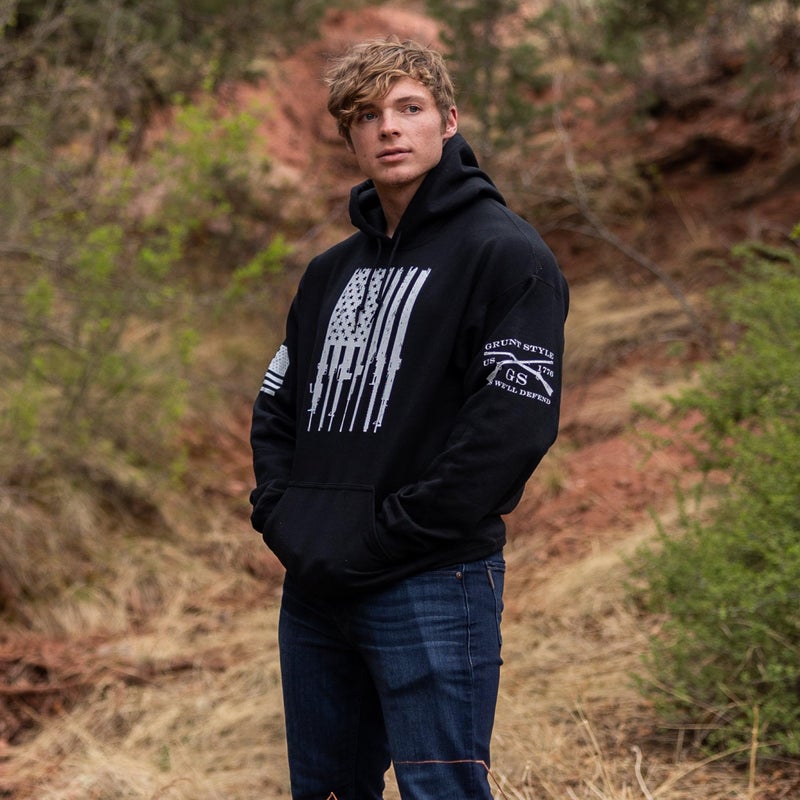 Grunt Style Rifle Flag 2.0 - Men's Hoodie (Black, XXX-Large) - Image 3